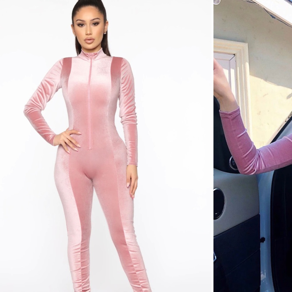 velvet jumpsuit, pink